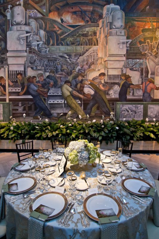 Event table setting for private party at Detroit Institute of Art
