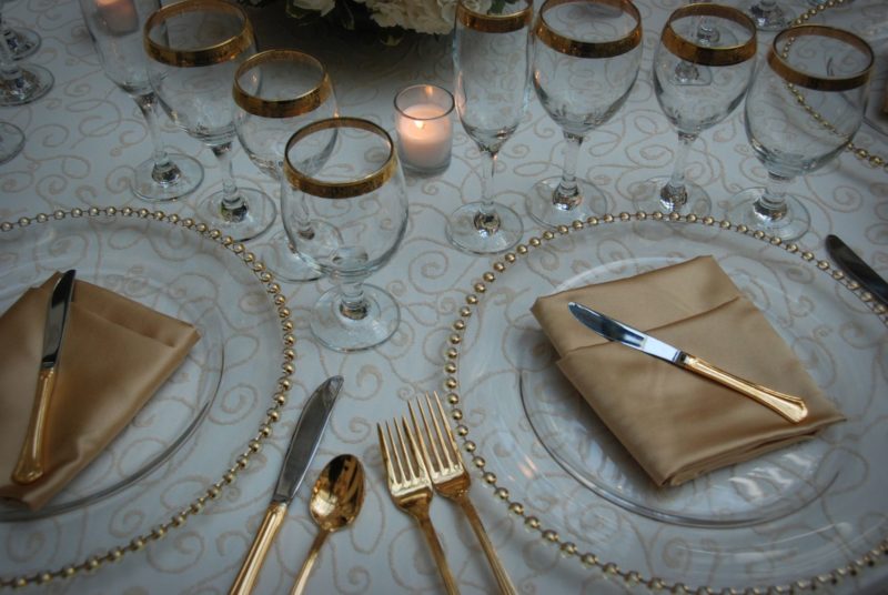 Glassware and dinnerware for event at Detroit Institute of Arts