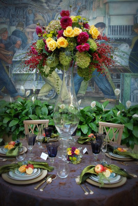 Banquet table with fruit and floral display at Detroit Institute of Arts
