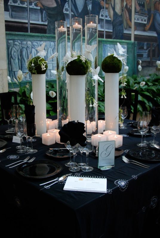 Artistic table centerpiece for event at Detroit Institute of Arts