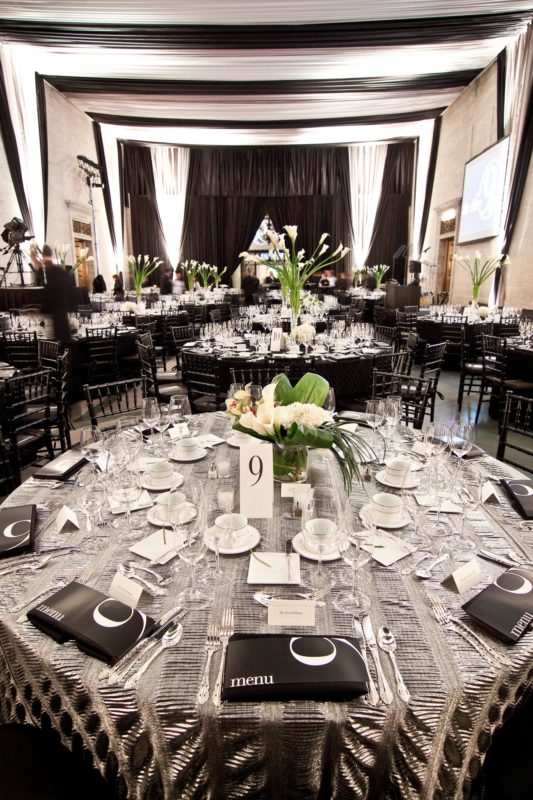 Custom table setups and drapes for event in Detroit at DIA
