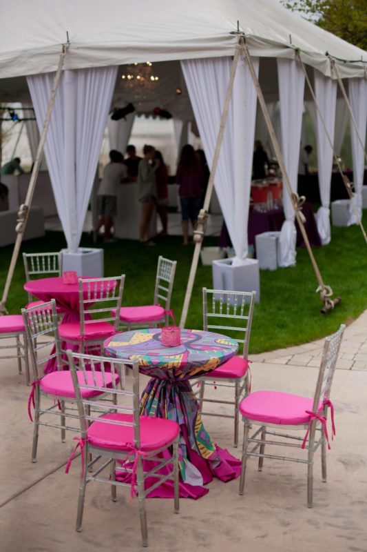 Pink cocktail tables for outdoor event in Michigan