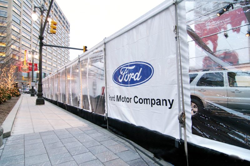 Outdoor tent for events at the Ford Winter party