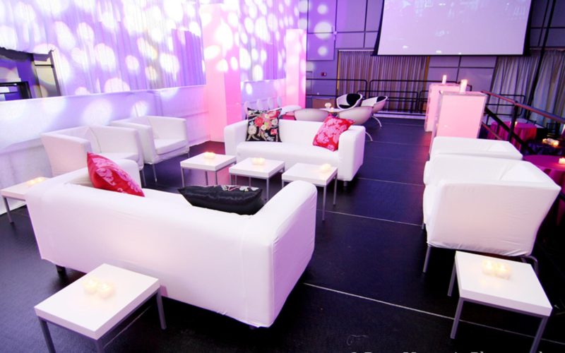 White leather couches for event in Detroit
