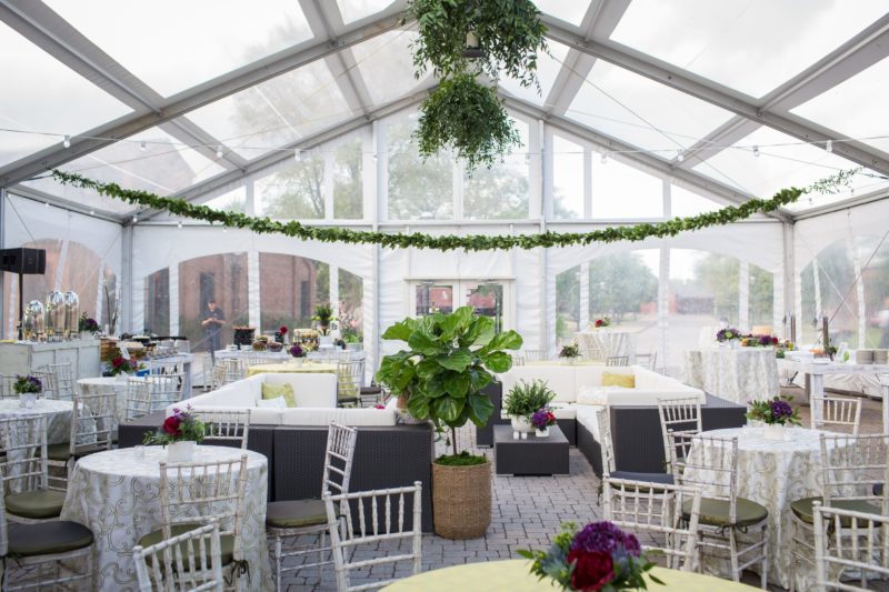 Tables and chairs for events at Henry Ford Glass House in Michigan