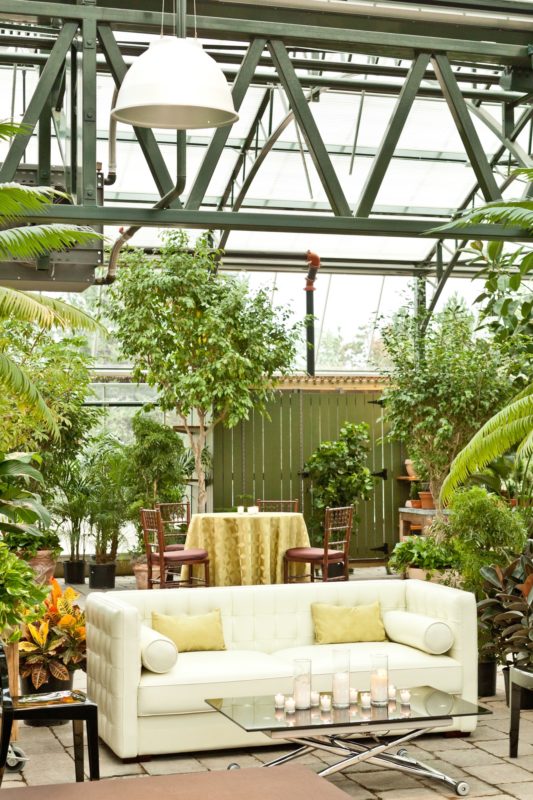 Event couch for corporate event at Planterra Conservatory