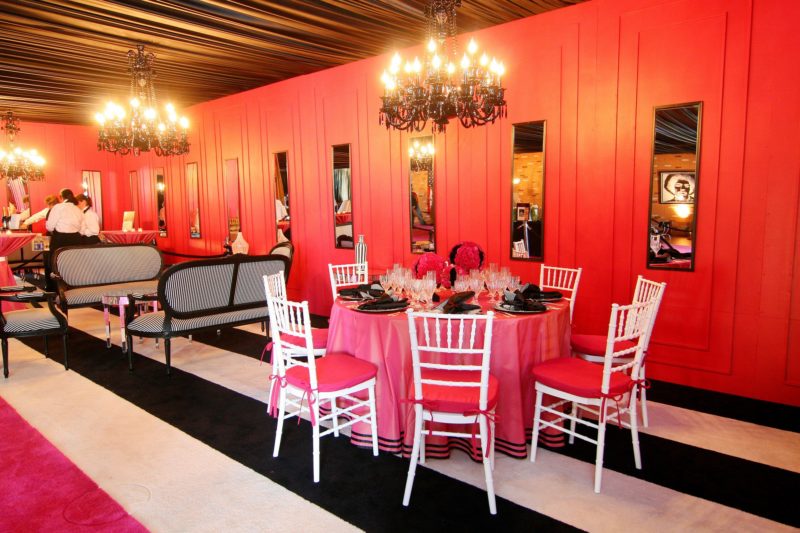 Pink table linens and chair pads for event in Michigan