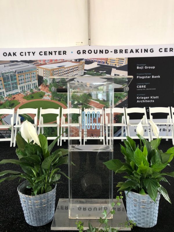 Seating and shovels for the Royal Oak City Center groundbreaking