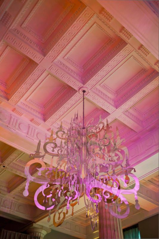 Custom pink chandelier for event in Michigan