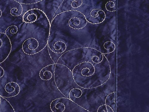 Silver Embroidered On Navy Taffeta