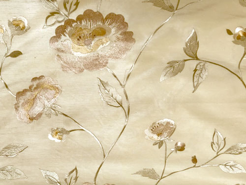 Floral Embroidered On Beige Dupioni