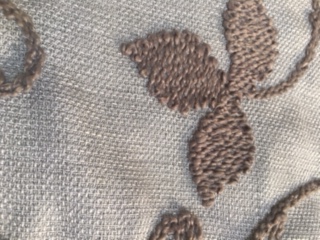 Cafe Embroidered On Slate Linen