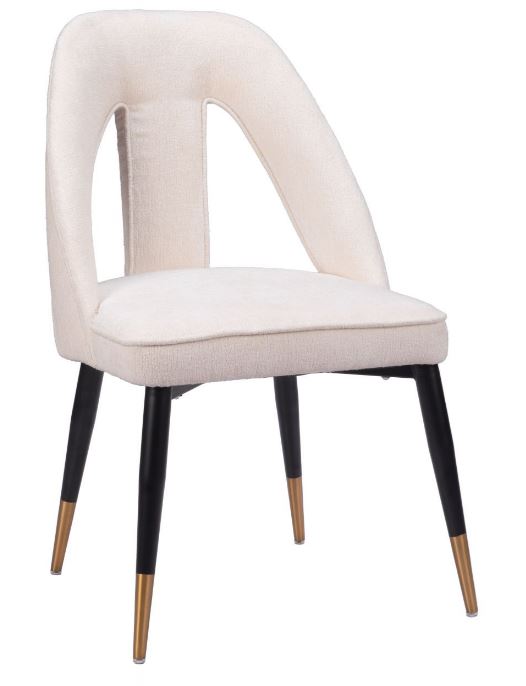 Ivory Textured, Black & Gold Legged Dining Chair